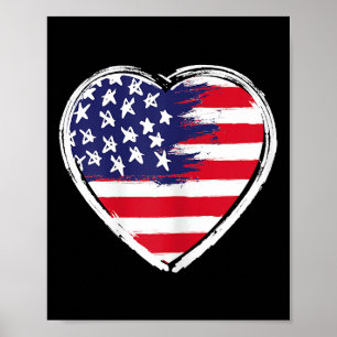 Heart US Flag 4th of July Patriotic American Stars Poster