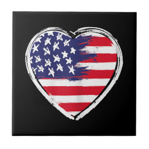 Heart US Flag 4th of July Patriotic American Stars Tile
