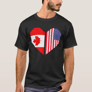 Heart Us Flag Maple Leaf Canadian American Flag Us T-Shirt