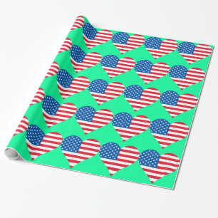 Heart USA Flag Blue Wrapping Paper