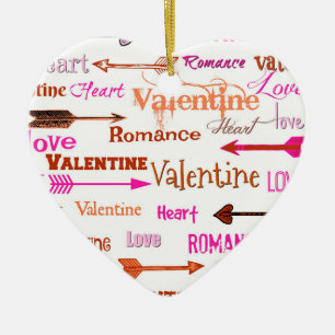 Heart, Valentine and Romance With Cupid Arrows Ceramic Tree Decoration