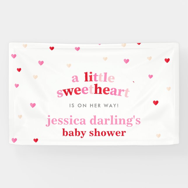 Heart Valentine Theme Baby Girl Shower Red Pink    Banner (Horizontal)