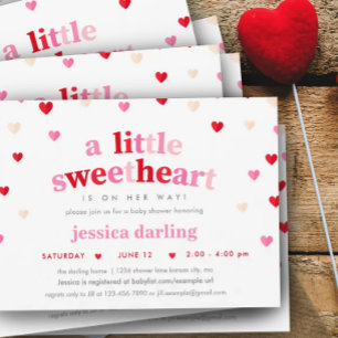 Heart Valentine Theme Baby Girl Shower Red Pink Invitation