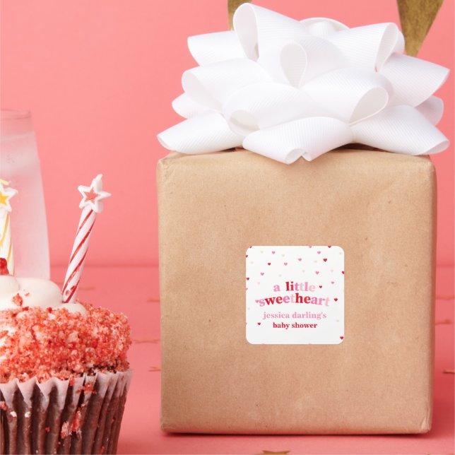Heart Valentine Theme Baby Girl Shower  Square Sticker (Party)