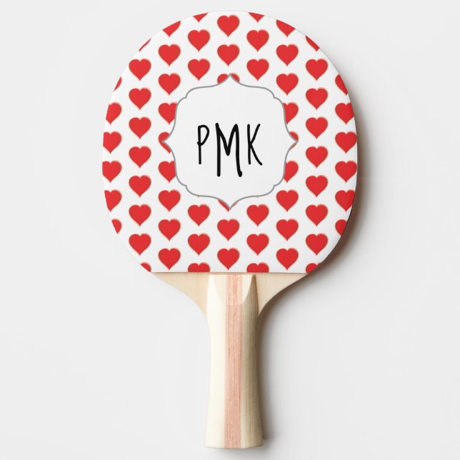 Heart Valentine's Day Pattern Monogram  Ping Pong Paddle (Front)