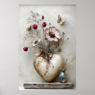 Heart Valentines Day print, Flowers Romantic Boho Poster