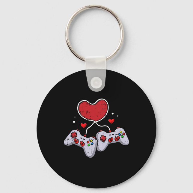 Heart Video-game Controller Valentines Day Cool Ga Key Ring (Front)