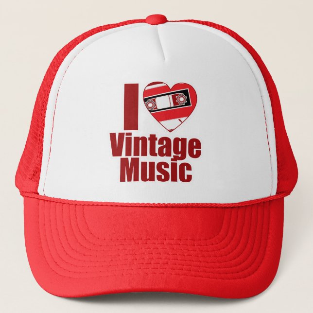 Heart Vintage Music Cool Fun Song Slogan Trucker Hat (Front)