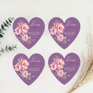 Heart Violet Love Story Watercolor Peony Wedding Paper Coaster