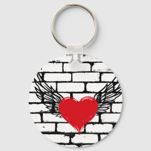 Heart W/ Wings on brick wall. Key Ring
