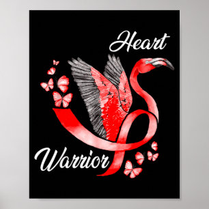 Heart Warrior Flamingo Red Heart Disease Awareness Poster