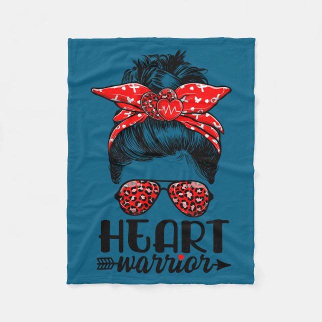 Heart Warrior Messy Bun Go Red - Heart Disease Awa Fleece Blanket (Front)