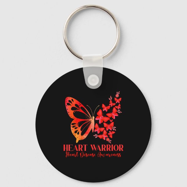 Heart Warrior Red Ribbon Butterfly Heart Disease A Key Ring (Front)