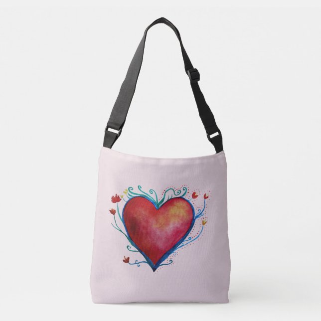 Heart Watercolor Art, Love Cross Body Bag (Front)