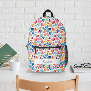 Heart Watercolor Colorful Cute Love Custom Name  Printed Backpack
