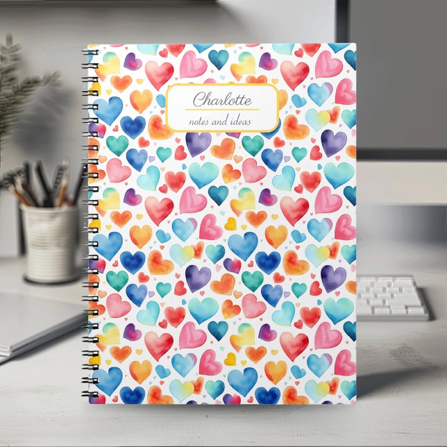 Heart Watercolor Colourful Cute Love Custom Name Notebook (Creator Uploaded)
