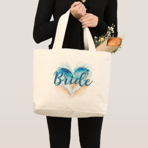 Heart Wave Beach Bride Large Tote Bag
