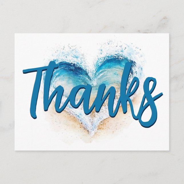 Heart Wave Beach Thanks Postcard (Front)