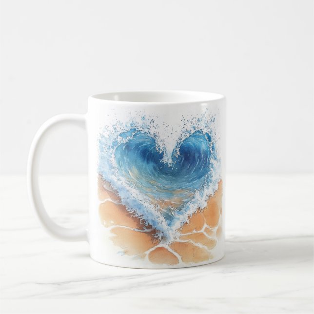 Heart Wave on a Beach Coffee Mug (Left)