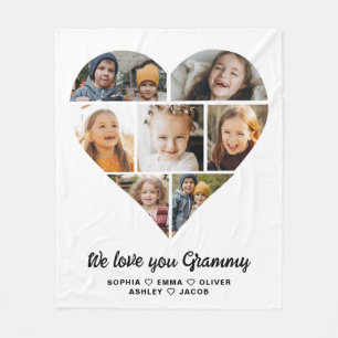 Heart We Love You Grammy Family Photo Collage Fleece Blanket
