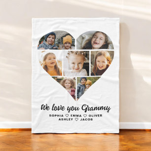 Heart We Love You Grammy Family Photo Collage Fleece Blanket
