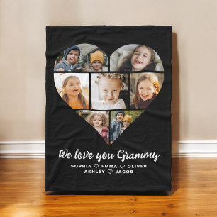 Heart We Love You Grammy Family Photo Collage Fleece Blanket
