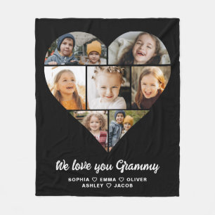 Heart We Love You Grammy Family Photo Collage Fleece Blanket