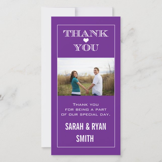 Heart Wedding Purple Thank You Photo Cards (Front)