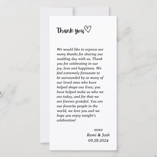 HEART Wedding Thank You Note Holiday Card (Front)
