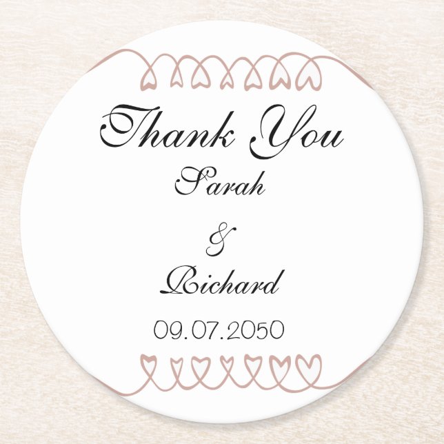 Heart Wedding Thank You  Round Paper Coaster (Front)
