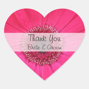 Heart Wedding Thank You Stickers -- Pink Gerbera