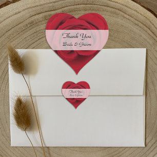 Heart Wedding Thank You Stickers -- Red Rose