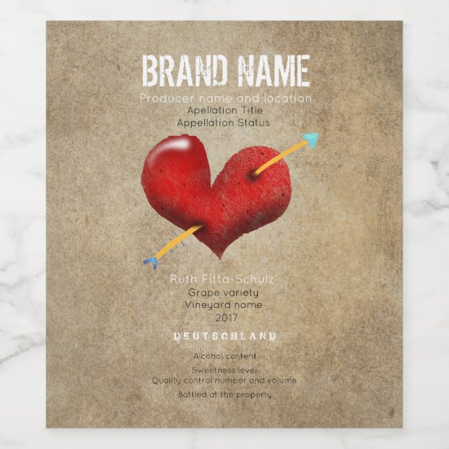 Heart Wedding Wine Label (Single Label)