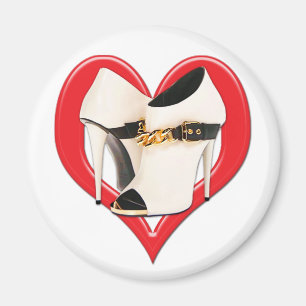 Heart White Leather Boots with Gold Chain Magnet