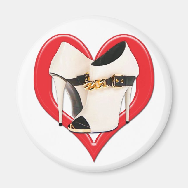 Heart White Leather Boots with Gold Chain Magnet (Front)