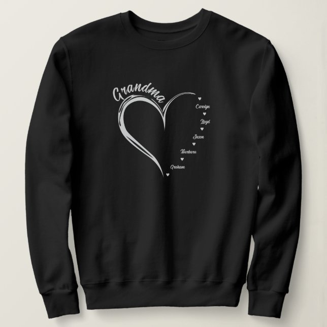 Heart with 5 Personalised names, Grandma Heart Sweatshirt (Design Front)