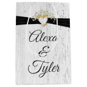 Heart with Black Ribbon On Whitewashed Wood Medium Gift Bag