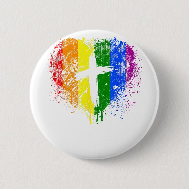 Heart with cross, Gay Pride, Christian religious  6 Cm Round Badge (Front)