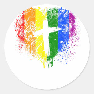 Heart with cross, Gay Pride, Christian religious  Classic Round Sticker