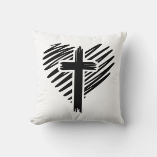 Heart with Cross Throw Pillow