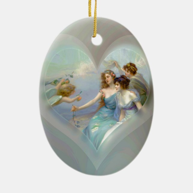 Heart with Cupid and Ladies Ceramic Tree Decoration (Back)