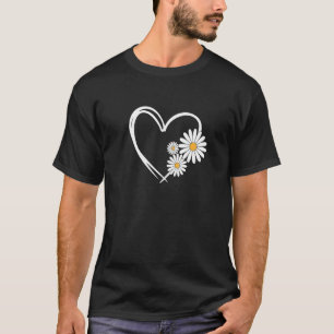 Heart With Daisy Flowers Daisies With Heart Outlin T-Shirt
