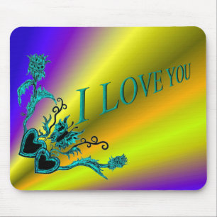 Heart with Flower and Butterfly , I love you Mouse Pad