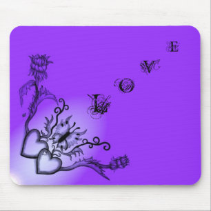 Heart with Flower and Butterfly , LOVE Mouse Pad