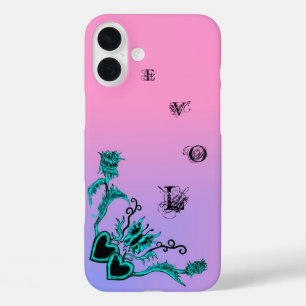 Heart with Flower and Butterfly on Pink Rainbow iPhone 16 Plus Case