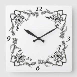 Heart with Flower and Butterfly Square Wall Clock