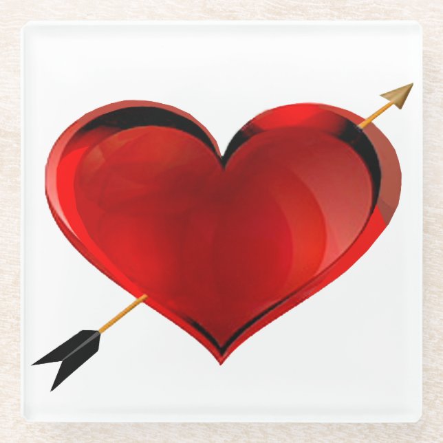 Heart With Gold Arrow Glass Coaster (Front)