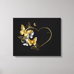 Heart with Golden Butterflies Canvas Print