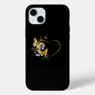 Heart with Golden Butterflies iPhone 15 Mini Case