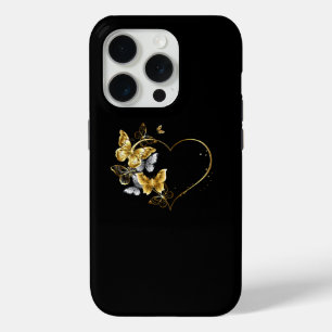 Heart with Golden Butterflies iPhone 15 Pro Case